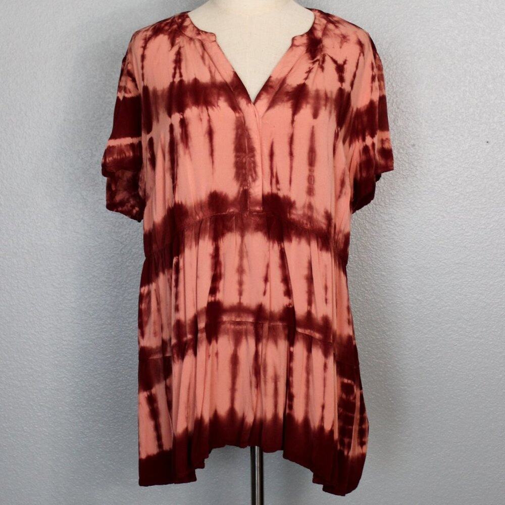 Torrid Maroon And Peach Tie Dye Tiered Tunic Size 2x